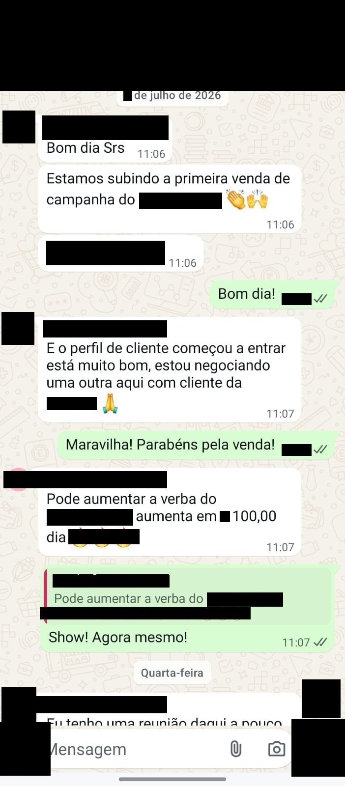 Cliente pedindo aumento de verba